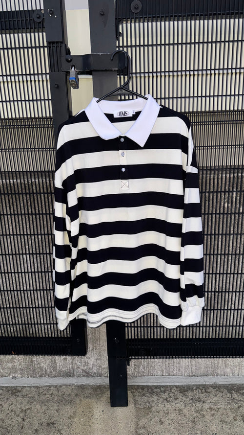 Black & White Stripe Polo Long Sleeve
